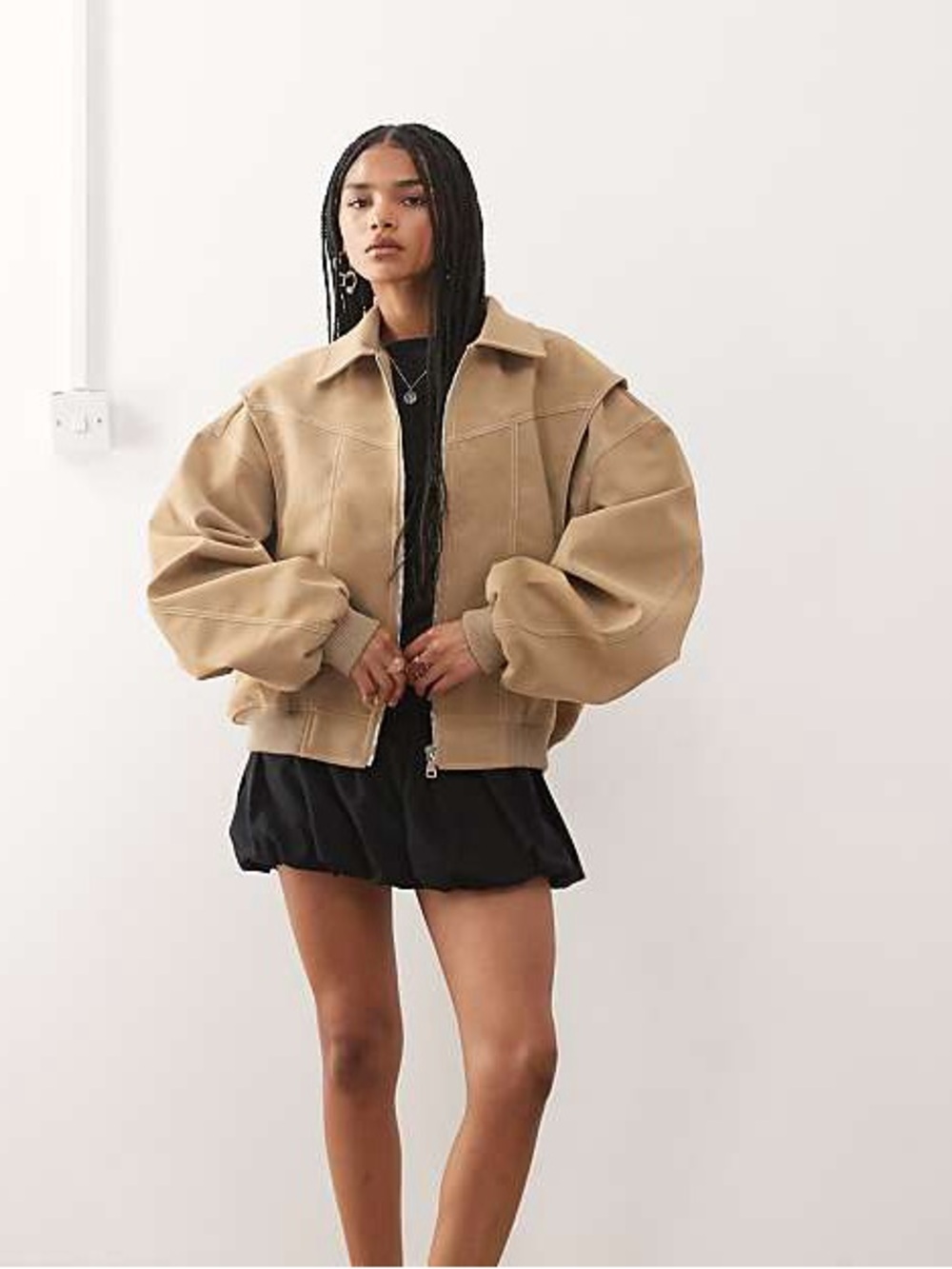 New LIONESS Vista Bomber Jacket in Latte brown cream